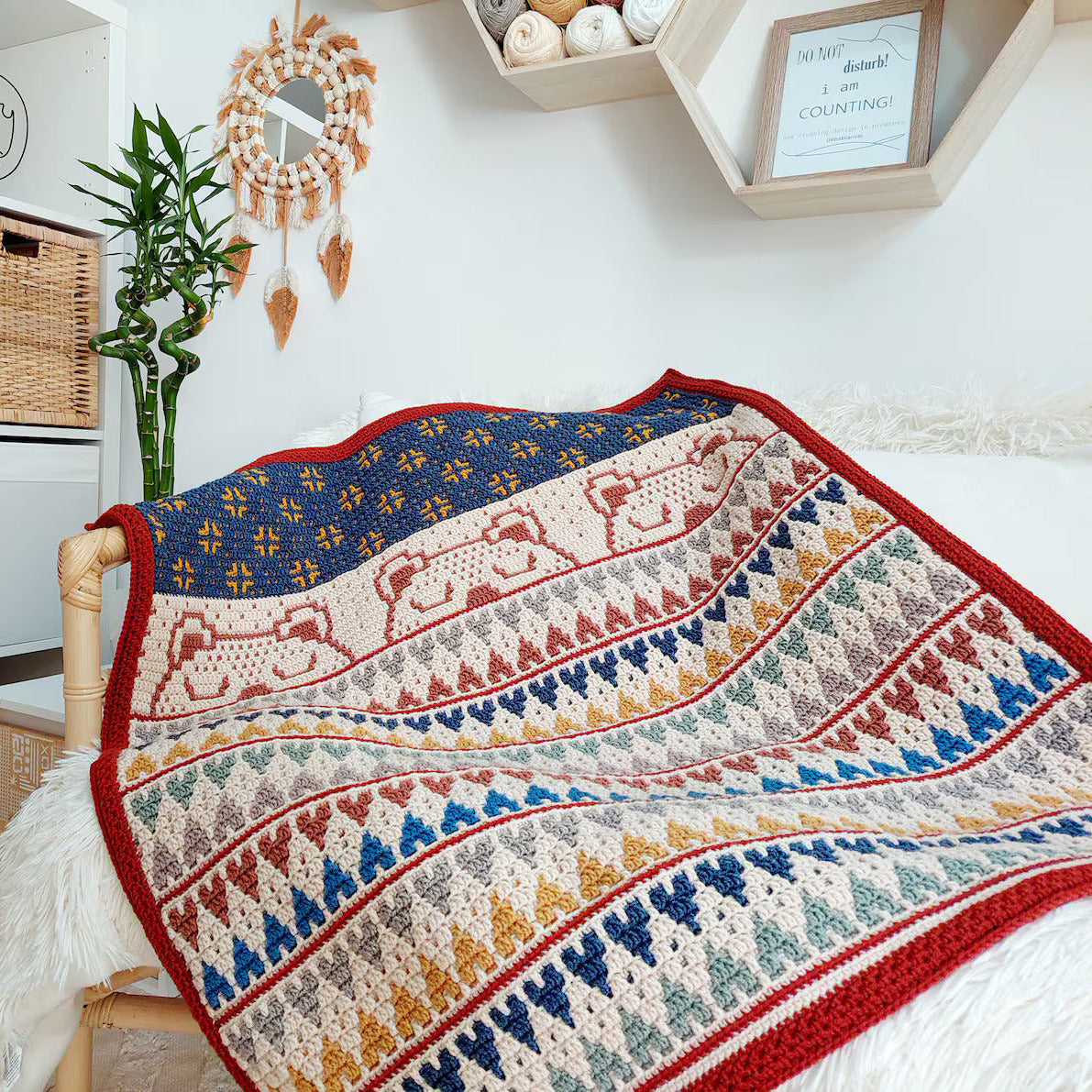 🧸✨ Sleep Tight Little Bear – Mosaic Baby Blanket Pattern