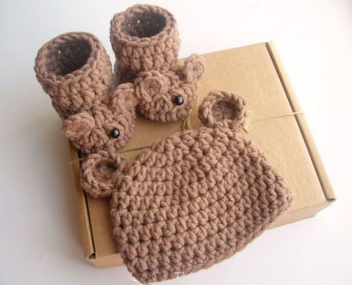 🧸 Bear Baby Set Crochet Pattern – Hat & Booties for Newborn to 12M 🍼