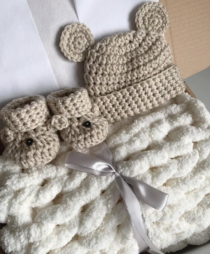 🧸 Bear Baby Set Crochet Pattern – Hat & Booties for Newborn to 12M 🍼