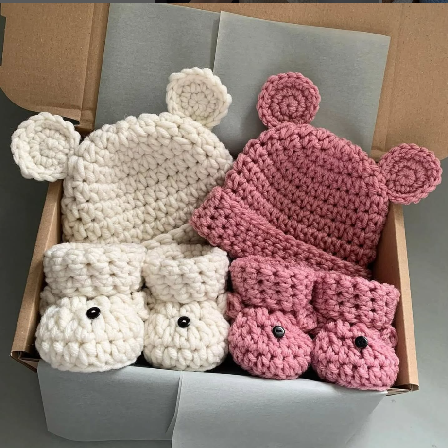 🧸 Bear Baby Set Crochet Pattern – Hat & Booties for Newborn to 12M 🍼