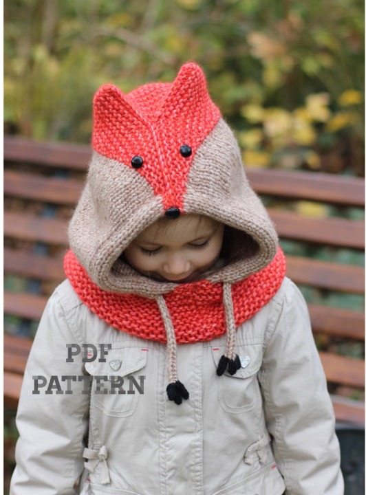 🦊 Sly Fox Hooded Cowl Knitting Pattern – Baby to Adult Cozy Hood PDF 🧶✨