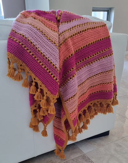 🧶 Turkish Delight Blanket – Easy Tassel Pattern for Beginners 🍬