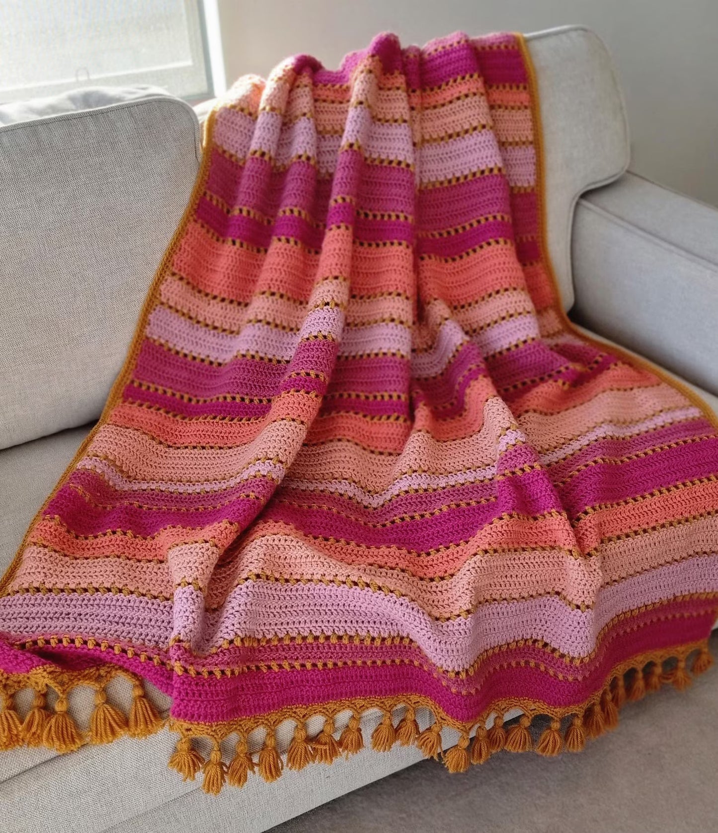 🧶 Turkish Delight Blanket – Easy Tassel Pattern for Beginners 🍬