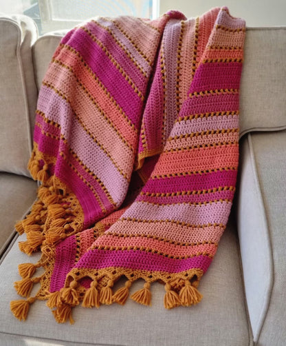 🧶 Turkish Delight Blanket – Easy Tassel Pattern for Beginners 🍬