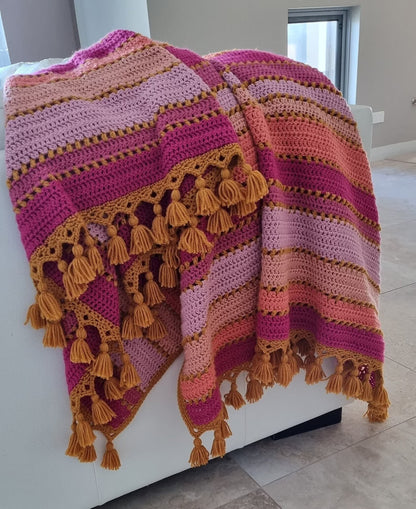 🧶 Turkish Delight Blanket – Easy Tassel Pattern for Beginners 🍬