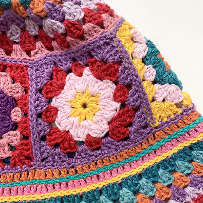 🌸 Granny Square Bucket Hat – Bold, Bright & Boho! 🎨