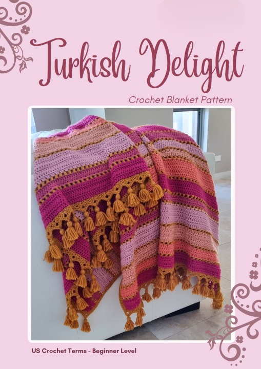 🧶 Turkish Delight Blanket – Easy Tassel Pattern for Beginners 🍬