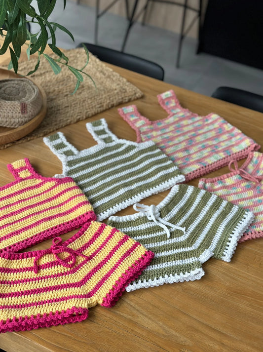 🌸Rainbow Breeze Crochet Set – Top & Shorts (0–7Y)