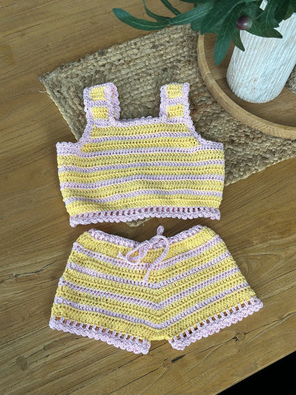 🌸Rainbow Breeze Crochet Set – Top & Shorts (0–7Y)