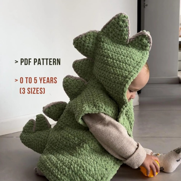 🦖 Kids Dinosaur Crochet Vest – PDF Pattern