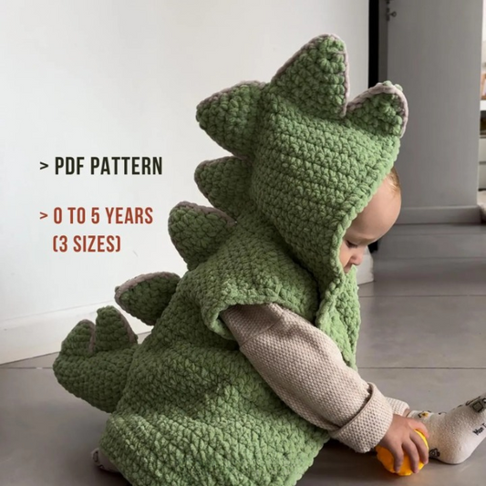🦖 Kids Dinosaur Crochet Vest – PDF Pattern