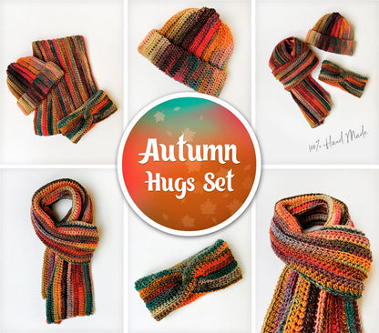 Autumn Hugs Set Crochet Pattern PDF | Beanie, Scarf & Headband