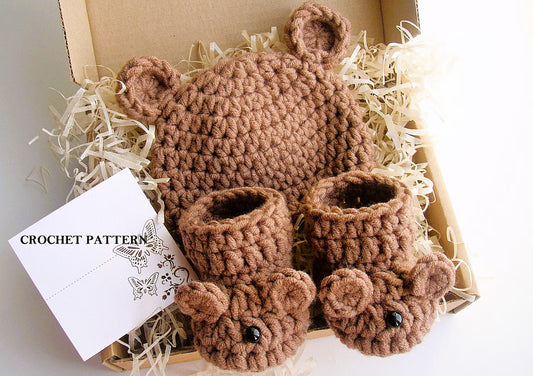 🧸 Bear Baby Set Crochet Pattern – Hat & Booties for Newborn to 12M 🍼
