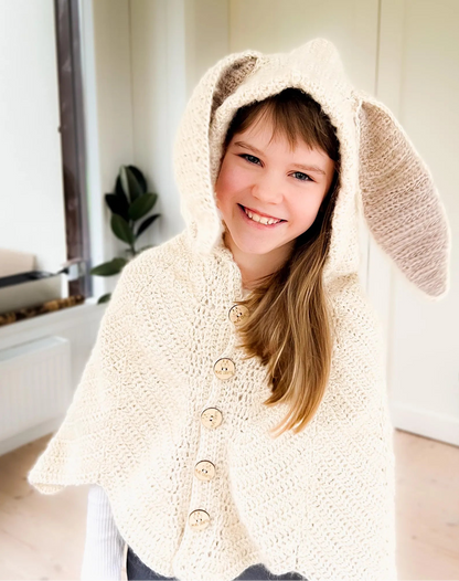 🐇🧶 Hooded Bunny Poncho Crochet Pattern – Kids Cape PDF ✨