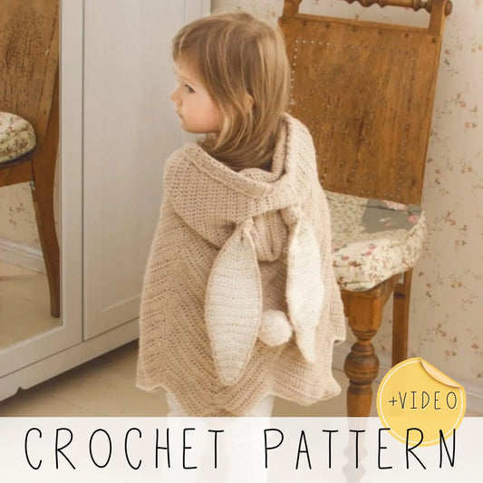 🐇🧶 Hooded Bunny Poncho Crochet Pattern – Kids Cape PDF ✨