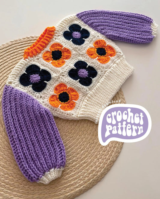 🌼 Granny Bloom Sweater – Floral Baby & Kids Crochet Pattern (0–8Y)