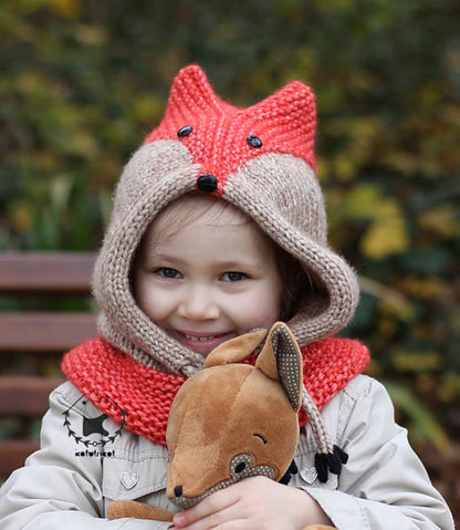 🦊 Sly Fox Hooded Cowl Knitting Pattern – Baby to Adult Cozy Hood PDF 🧶✨
