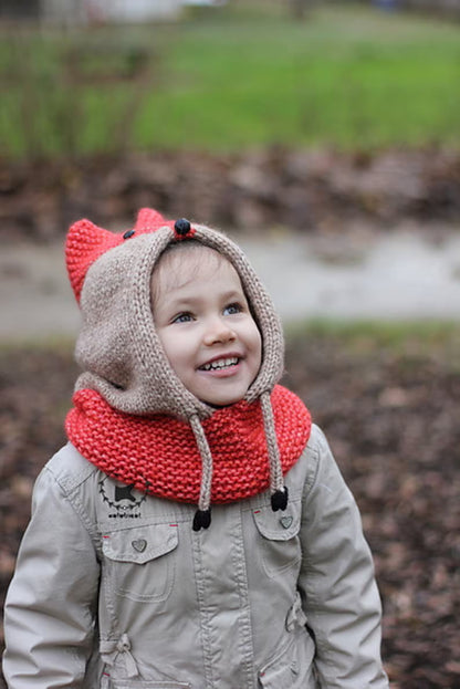 🦊 Sly Fox Hooded Cowl Knitting Pattern – Baby to Adult Cozy Hood PDF 🧶✨