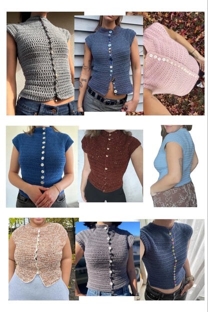 🤍 Button Up Crochet Top Pattern PDF
