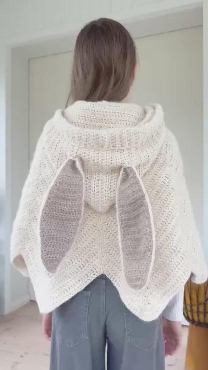 🐇🧶 Hooded Bunny Poncho Crochet Pattern – Kids Cape PDF ✨